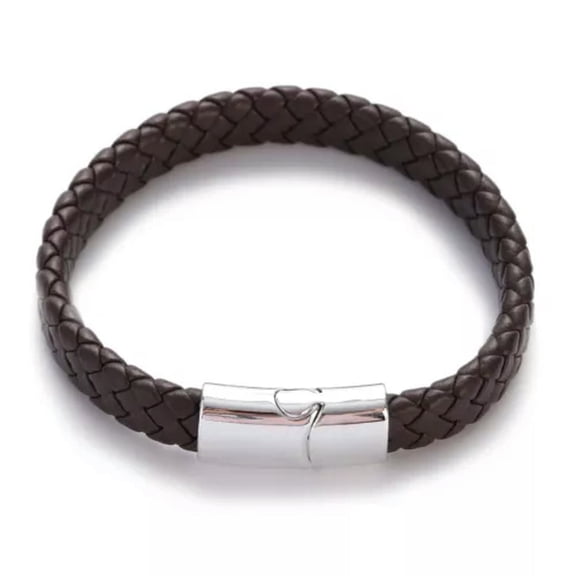 EOEMY Men Women Leather Titanium Steel Magnetic Braided Clasp Bracelet Bangle Jewelry-J