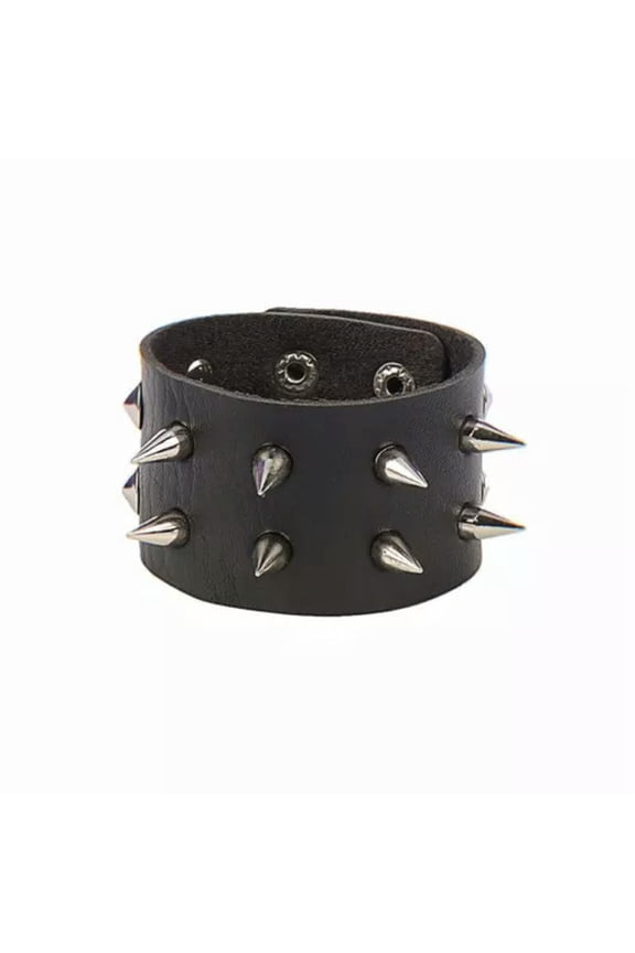 Men Women Spike Studded Rivet Bracelet Punk Goth Biker Wide Leather Wristband-Double Rivet Layer 23.5Cm