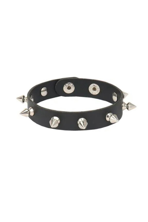 Men Women Spike Studded Rivet Bracelet Punk Goth Biker Wide Leather Wristband-Rivet 24Cm