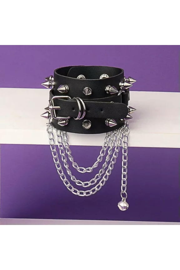 Men Women Spike Studded Rivet Bracelet Punk Goth Biker Wide Leather Wristband-Rivet Belt 22.8Cm