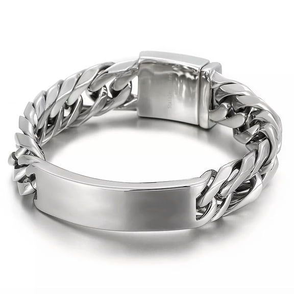 EOEMY Mens Stainless Steel Curb Chain Bracelet High Polished Silver Tone Link Bangle-Default