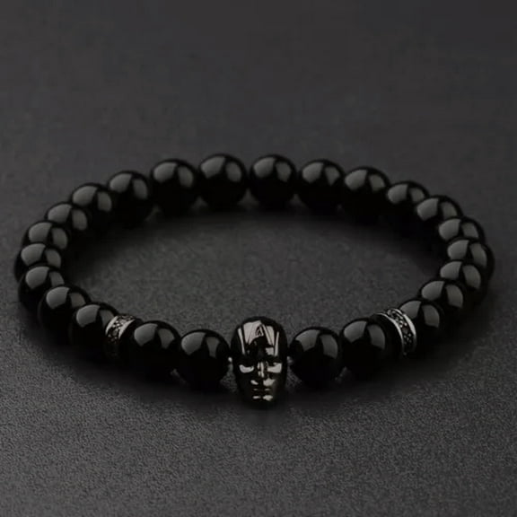 EOEMY Mens Stone Charm Fashion Bracelet 8mm Black Onyx Stone Macrame Bracelets Gift-583-3