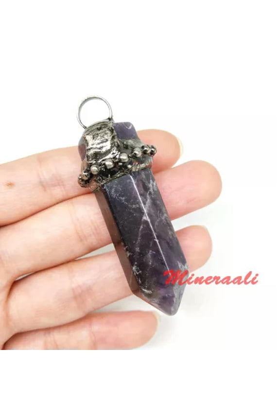 Mineraali Amethyst Crystal Rose Quartz Hexagonal Point Pendant Chakra Healing-Amethyst