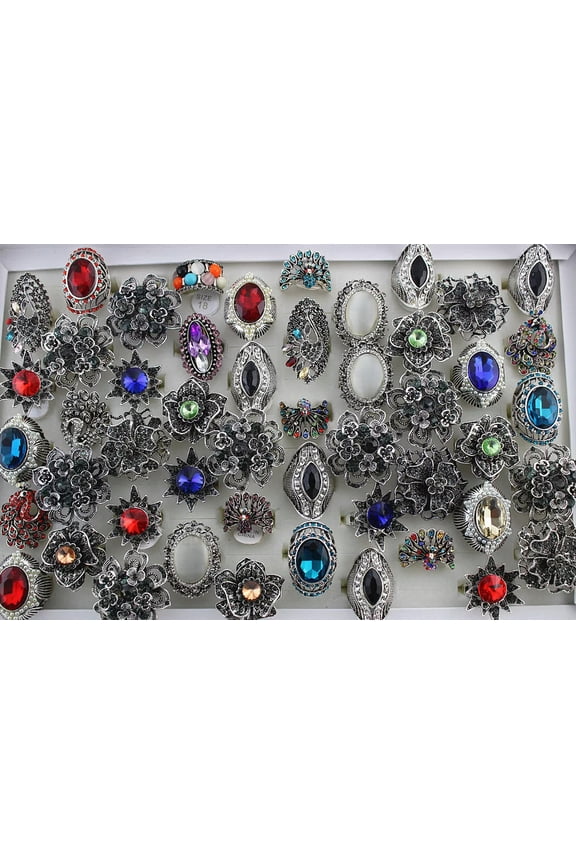 Mixed Lots 30Pcs Crystal Rhinestone Party Gifts Oversize Lady'S Fashion Rings