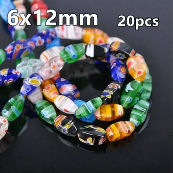 EOEMY Mixed Millefiori Lampwork Glass Lot Shapes Loose Beads For Jewelry Making-8# 6X12mm 20Pcs