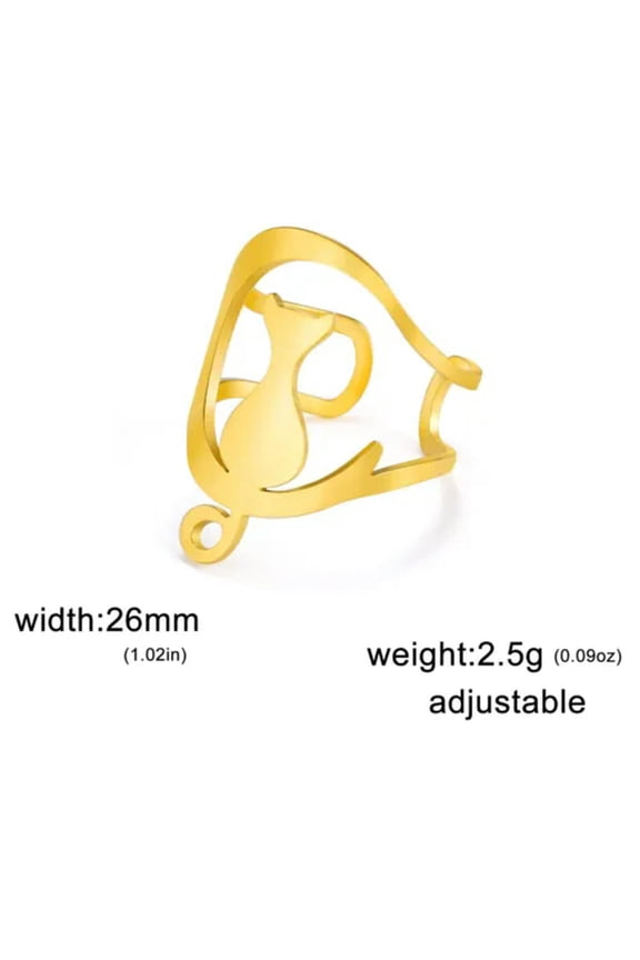 Moon Cat Rings For Women Stainless Steel Adjustable Open Ring Animal Pet Jewelry