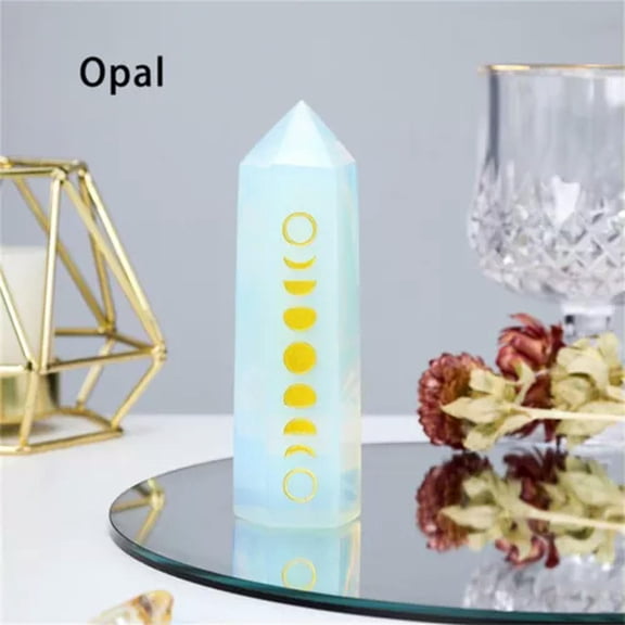 EOEMY Moon Degaussing Lunar Eclipse Hexagonal Obelisk Wand Crystal Single Energy Stone-Opal
