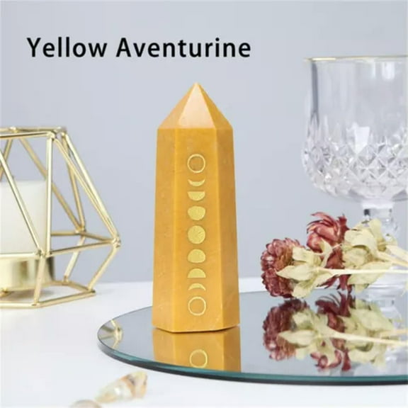 EOEMY Moon Degaussing Lunar Eclipse Hexagonal Obelisk Wand Crystal Single Energy Stone-Yellow Aventurine