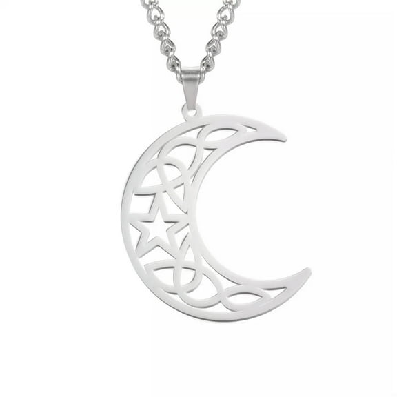 EOEMY Moon Necklace Hollow Crescent Pendant Necklace Stainless Steel Jewelry