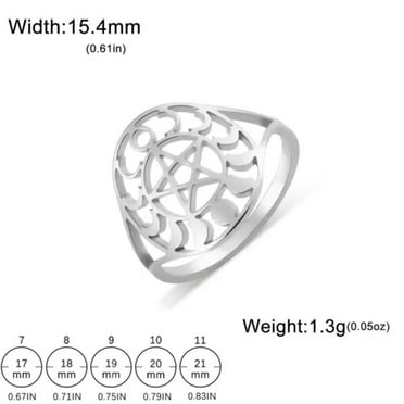 EOEMY Moon Phase Pentacle Ring Stainless Steel Adjustable Wicca Amulet Jewelry