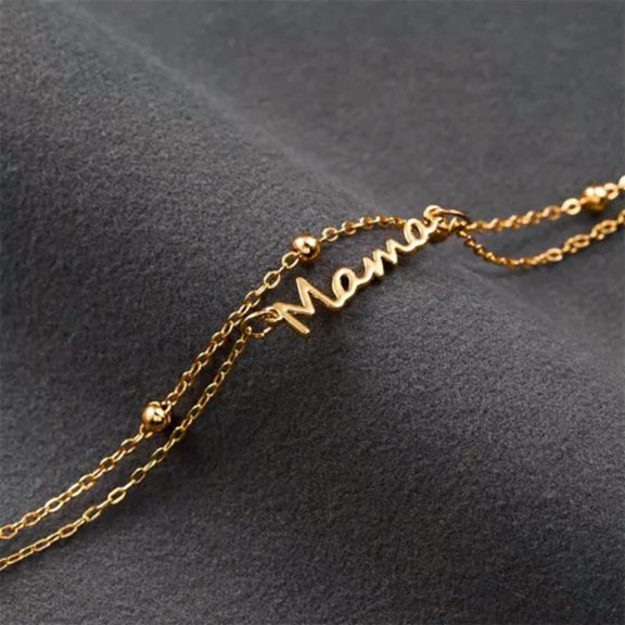 EOEMY Mother'S Day Fashion Mama Bracelet 24K Gold Plated Chain Adjustable Women Men-Mama Double Layered Gold Chain