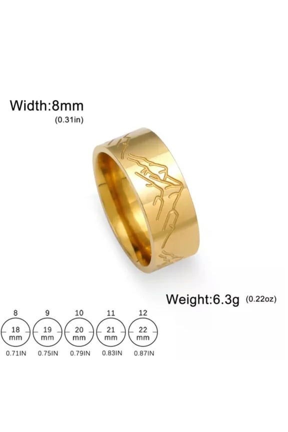 Mountain Ring Stainless Steel Nature Landscape Carved Couple Rings Jewelry