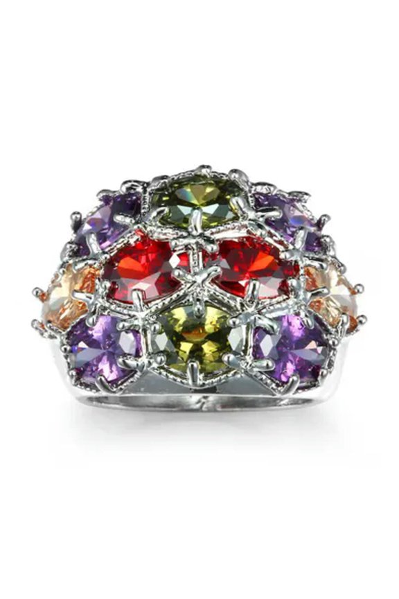 Multi-Color Flower Cz Engagement Band Women'S 925 Silver Wedding Ring Size 6-10