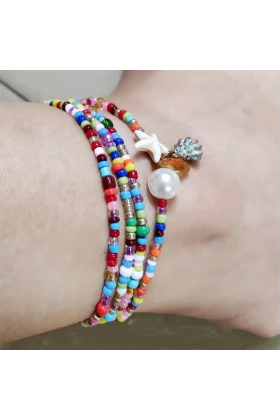 Multi-Layer Boho Beads Shell Tassel Anklets Bracelet Foot Beach Jewelry Women-10.Color Beads