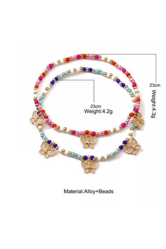 Multi-Layer Boho Beads Shell Tassel Anklets Bracelet Foot Beach Jewelry Women-14.Butterfly