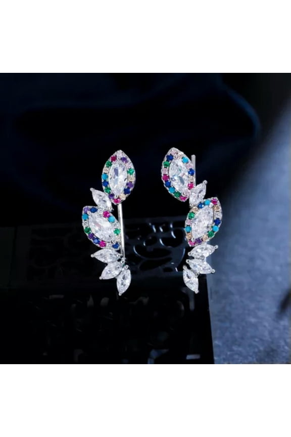 Multicolor Gold Color Cz Ear Cuff Climbing Feather Angle Wing Hook Stud Earrings