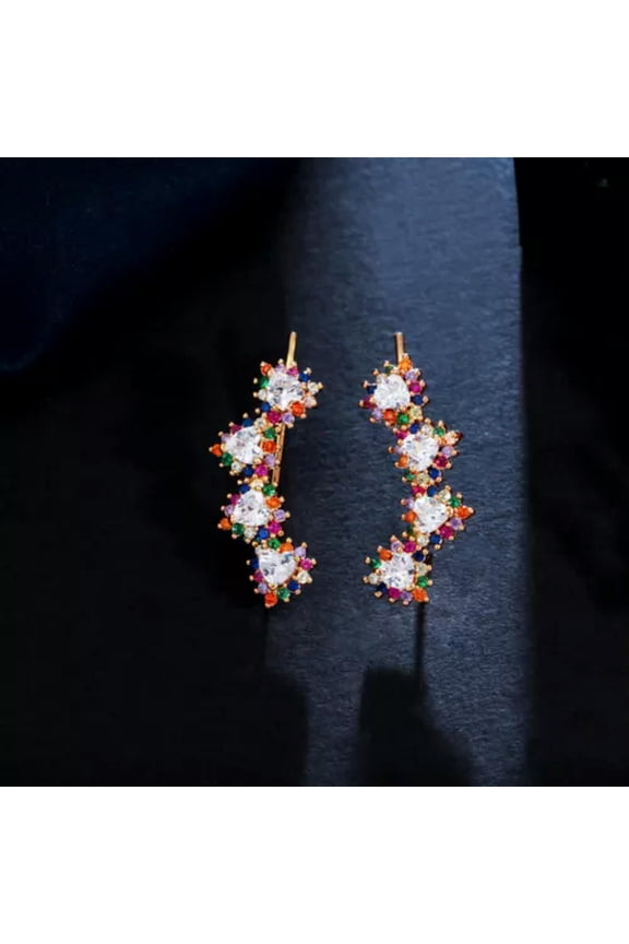 Multicolor Gold Color Cz Ear Cuff Climbing Feather Angle Wing Hook Stud Earrings