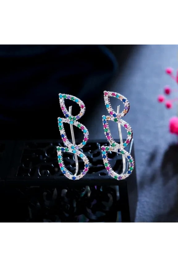 Multicolor Gold Color Cz Ear Cuff Climbing Feather Angle Wing Hook Stud Earrings