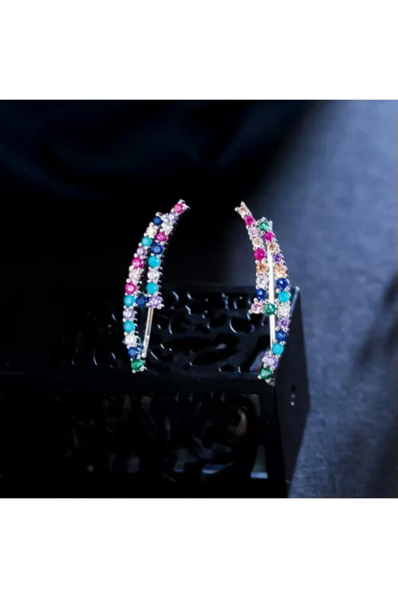 Multicolor Gold Color Cz Ear Cuff Climbing Feather Angle Wing Hook Stud Earrings