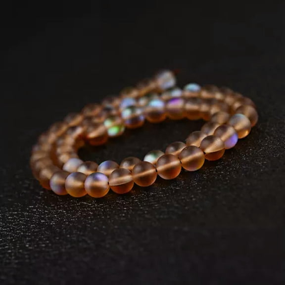 EOEMY Mystic Aura Quartz Gemstone Loose Beads Holographic Quartz Diy Bracelets Jewelry-Brown-6mm