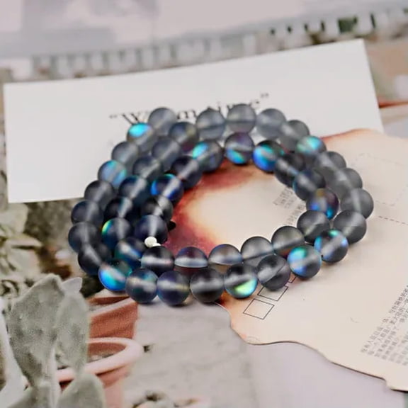 EOEMY Mystic Aura Quartz Gemstone Loose Beads Holographic Quartz Diy Bracelets Jewelry-Gray-8mm