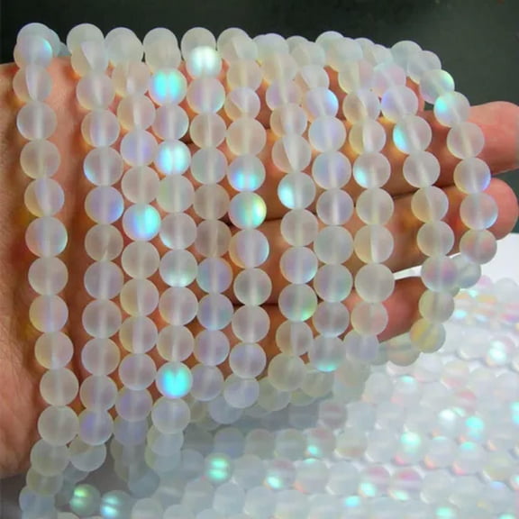EOEMY Mystic Aura Quartz Gemstone Loose Beads Holographic Quartz Matte Diy Bracelets-White-10mm