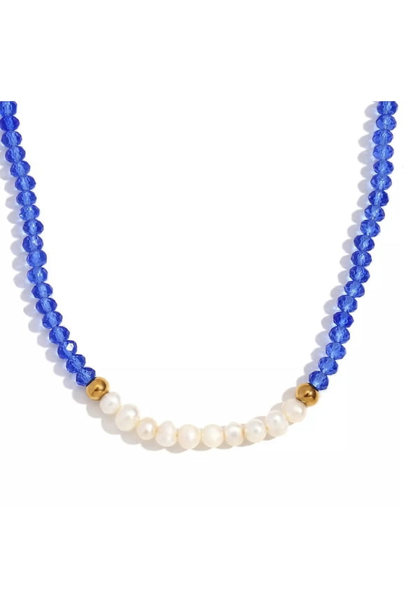 Natural 4mm Faceted Blue Spinel White Baroque Pearl Necklace 18"