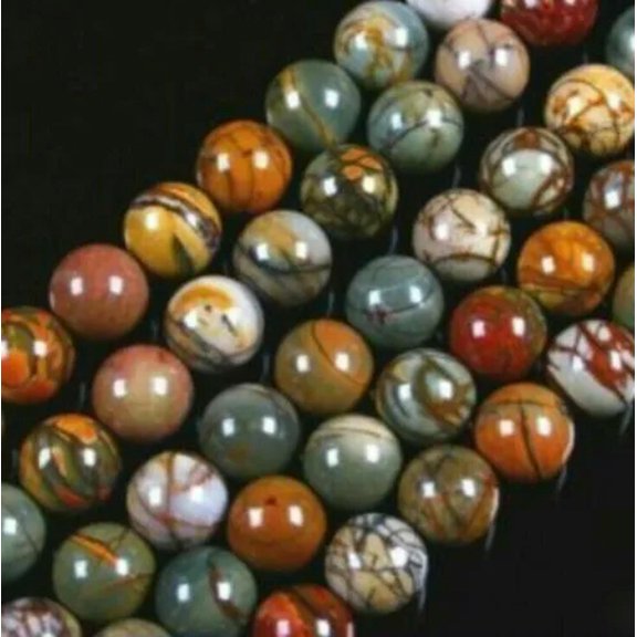 EOEMY Natural 6/8/10mm Multi-Color Picasso Jasper Gemstone Round Ball Loose Beads 15''-6mm