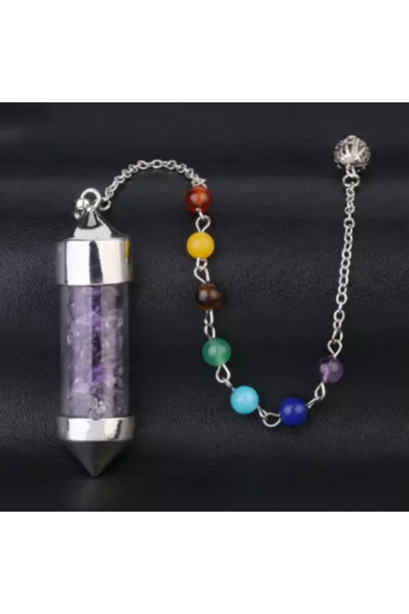 Natural 7 Chakra Gravel Drift Bottle Pendant Bead Healing Pendulum Reiki Stone-Amethyst Quartz-5Pcs