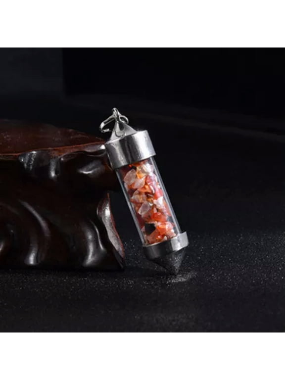 Natural 7 Chakra Gravel Drift Bottle Pendant Bead Healing Pendulum Reiki Stone-Red Agate Stone-5Pcs