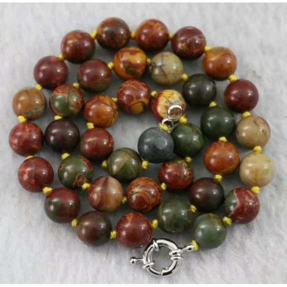EOEMY Natural 8/10mm Multicolor Picasso Jasper Round Beads Necklace 18"-10mm