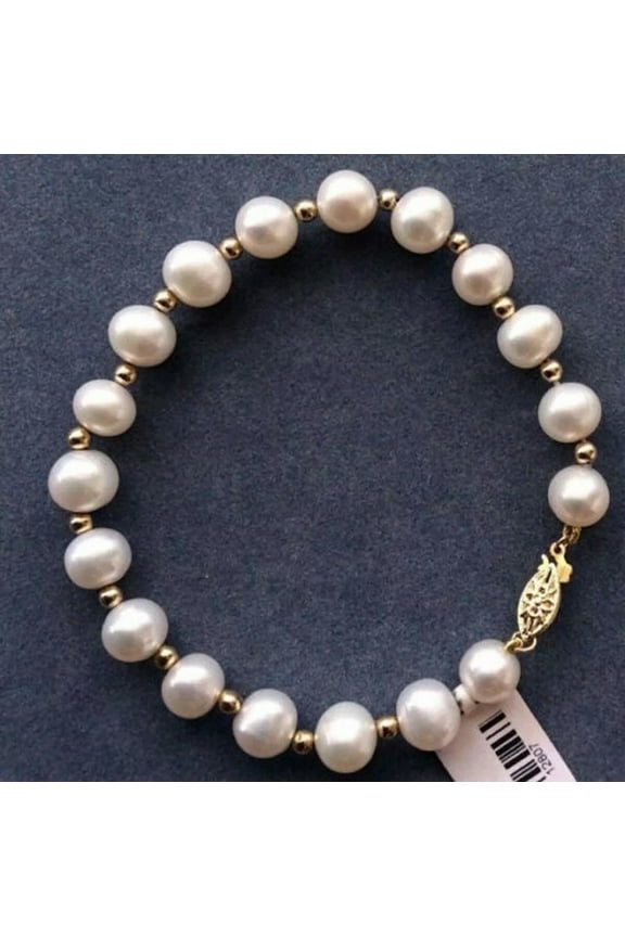 Natural 8-9mm South Sea Genuine White Cultured Pearl Bracelet 7.5''