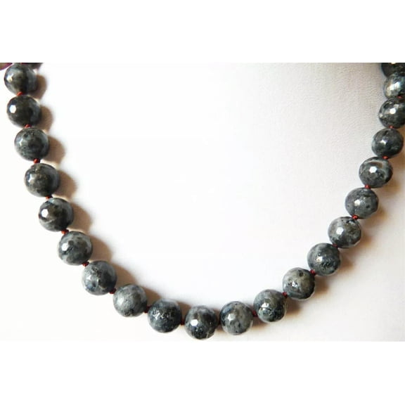 EOEMY Natural 8mm Faceted India Black Gray Labradorite Round Beads Necklace 18''