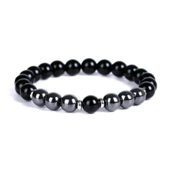 EOEMY Natural 8mm Lake Blue Gemstone Bracelet Men Women Healing Stone Chakra Jewelry-Tiger Eye + Hematite