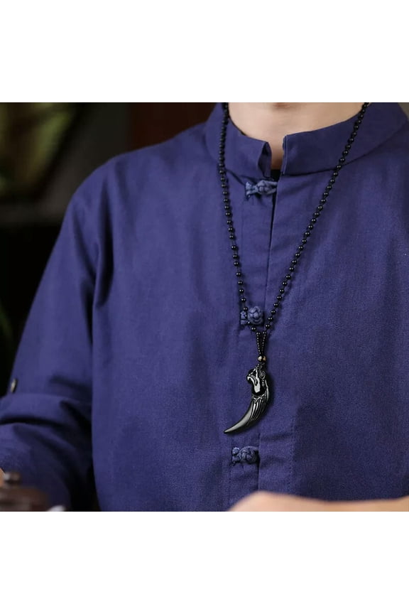 Natural A-Grade Emerald Ink Jade Zodiac Dragon Teeth Jade Pendant Men'S Necklace