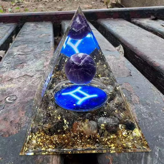 EOEMY Natural Amethyst Ball Gemini Pyramid Quartz Crystal Twelve Constellations Tower