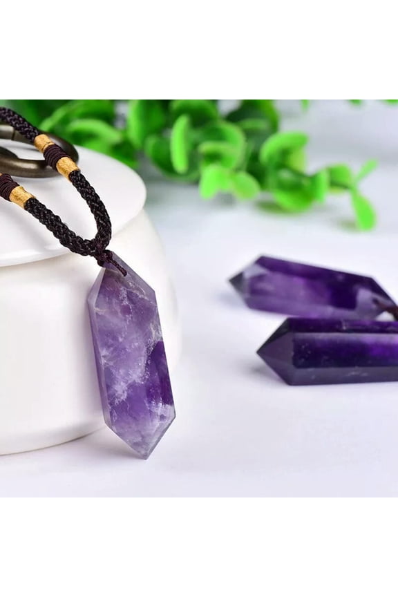 Natural Amethyst Pendant Quartz Crystal Necklace Healing Energy Gemstone