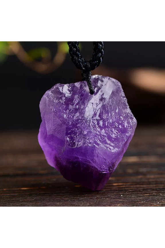 Natural Amethyst Quartz Crystal Gem Pendant Rough Stone Healing Necklace Amulet