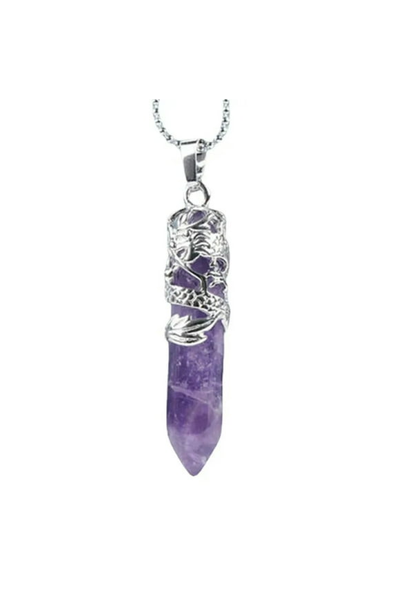 Natural Amethyst Quartz Crystal Pendant Point Wand Necklace Chakra Reiki Gems