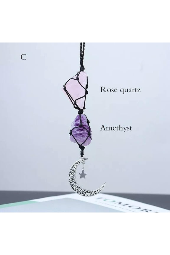 Natural Amethyst Rose Quartz Gemstone Hanging Pendant Crystal Car Hanger Healing