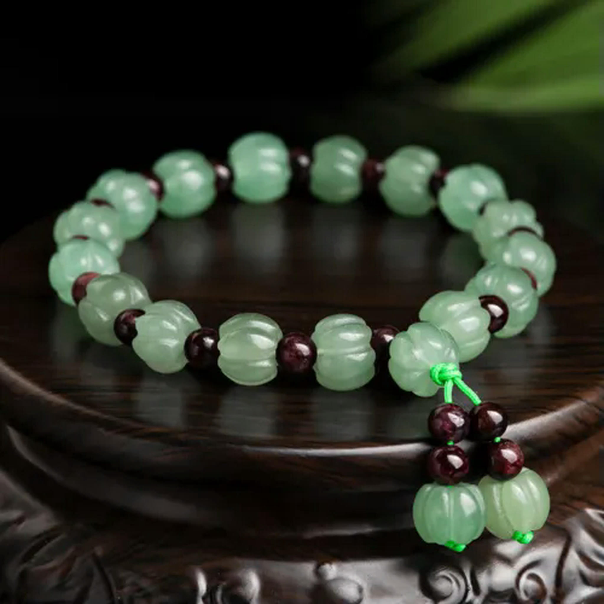 EOEMY Natural Aventurine Jade Green Pumpkin Beaded Braided Bracelet Lucky Women Gift