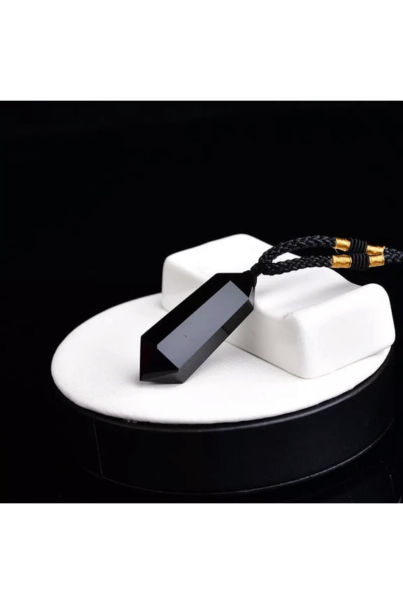 Natural Black Obsidian Pendant Quartz Crystal Pendulum Gemstone Necklace Energy