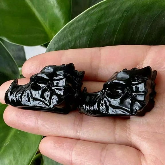 EOEMY Natural Black Obsidian Quartz Crystal Dragon Head Skull Carved Vivid Animal Gift