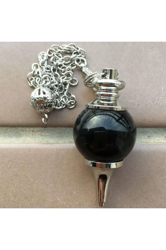 Natural Colorful Quartz Crystal Minerals Stone Healing Pendulum Necklace Pendant-Black Obsidian Quartz (Bead Sh...