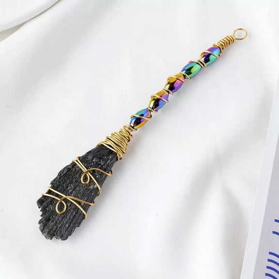 EOEMY Natural Black Tourmaline Stone Broom Quartz Crystal Magic Reiki Stick Wand Besom