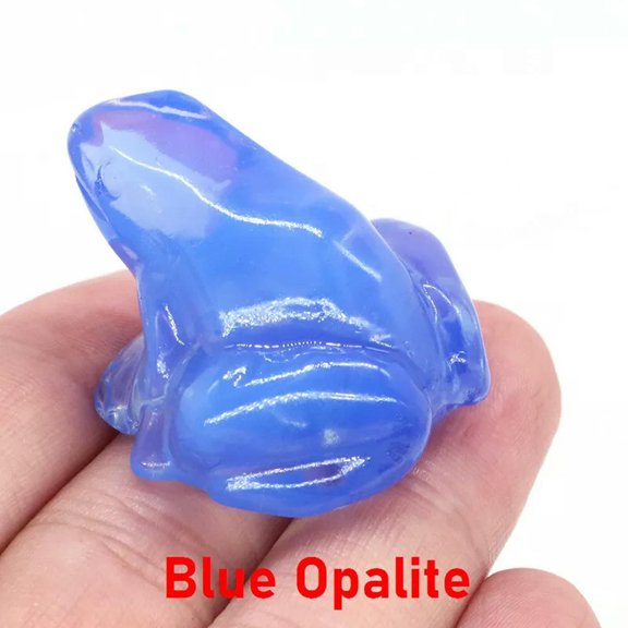 EOEMY Natural Blue Opal Stone Quartz Crystal Carved Fortune Frog Polished Statue Decor