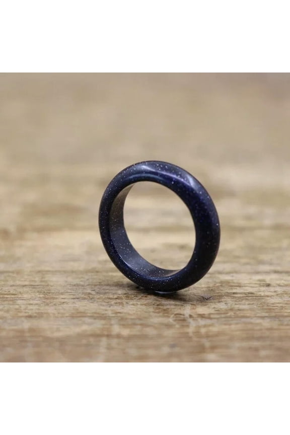 Natural Blue Sandstone Quartz Crystal Agate Round Finger Band Rings Healing Gem