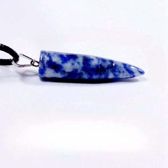 EOEMY Natural Blue Sodalite Quartz Crystal Bullet Pendant Chakra Stone Necklace Amulet