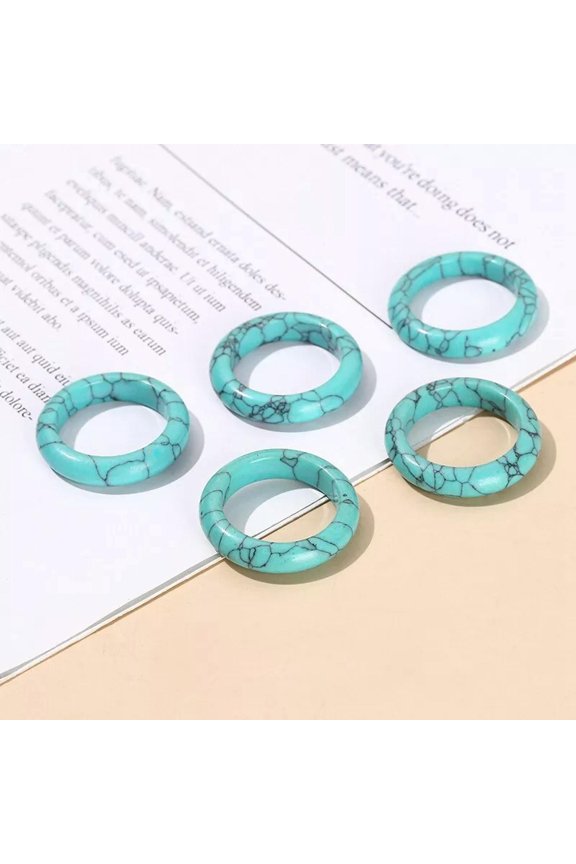 Natural Blue Turquoise Quartz Crystal Agate Round Finger Band Rings Healing Gem
