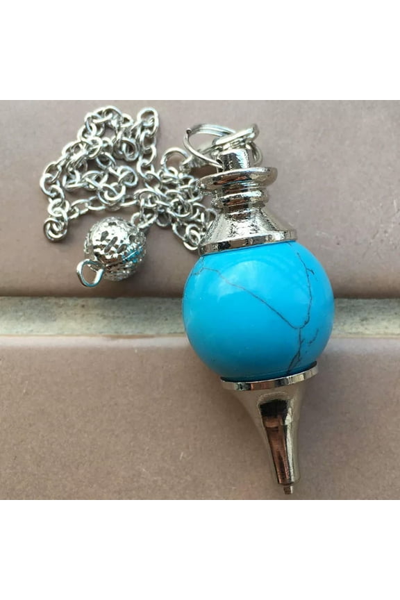 Natural Blue Turquoise Quartz Crystal Bead Dowsing Pendulum Pendant Reiki Decor